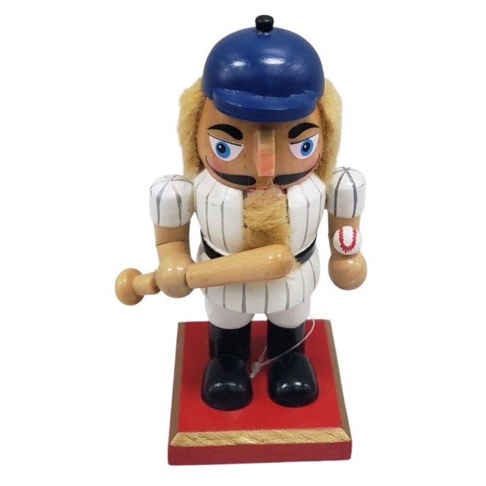 Wooden Christmas Nutcracker, 6", SPORTS, BASEBALL PLAYER WITH BALL & BAT, IAP